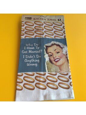 Fiddler's Elbow Retro Kitchen Towel Funny Marriage Whimsical 100% Cotton 17X31"